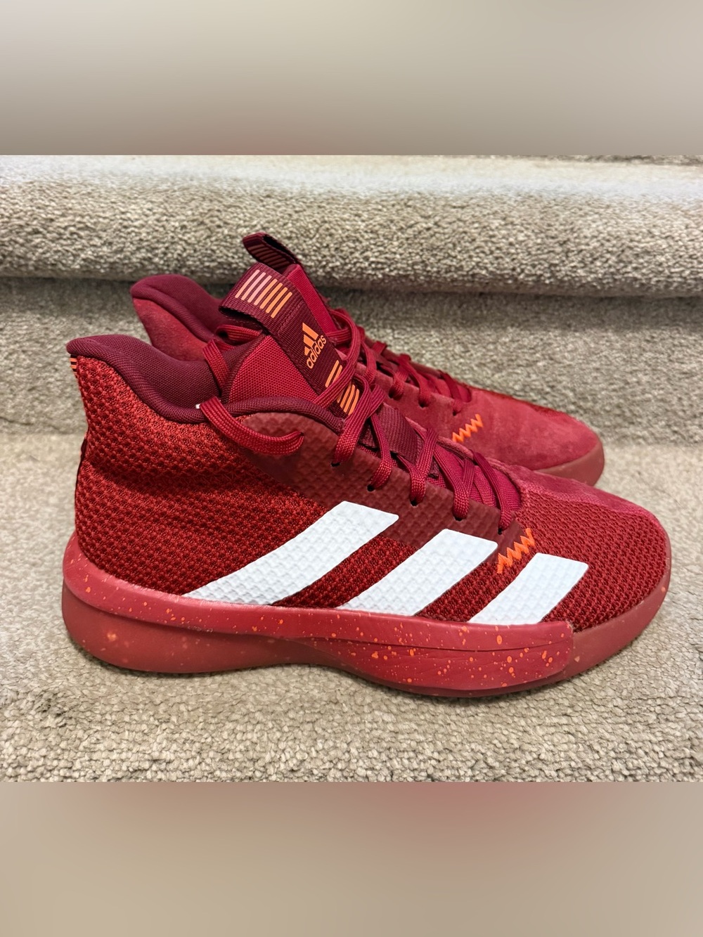 Adidas Men Red Sneakers with White Stripes and Orange Accents